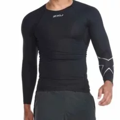 2XU Core Compression Mens Long Sleeve Running T-Shirt Black/Silver