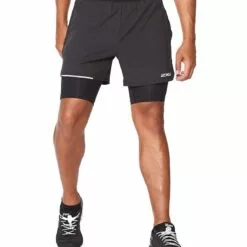 2XU Aero 2-In-1 5" Mens Running Shorts Black/Silver Reflective