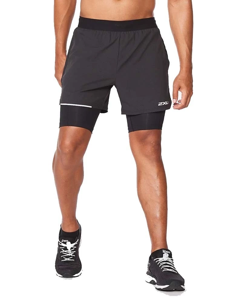 2XU Aero 2-In-1 5" Mens Running Shorts Black/Silver Reflective 1 2XU Aero 2-In-1 5" Mens Running Shorts Black/Silver Reflective
