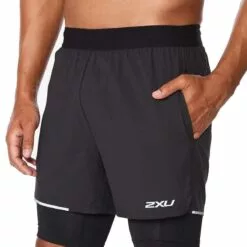 2XU Aero 2-In-1 5" Mens Running Shorts Black/Silver Reflective 8 2XU Aero 2-In-1 5" Mens Running Shorts Black/Silver Reflective -Wild Earth Shop MR6535b BLK SRF S 2