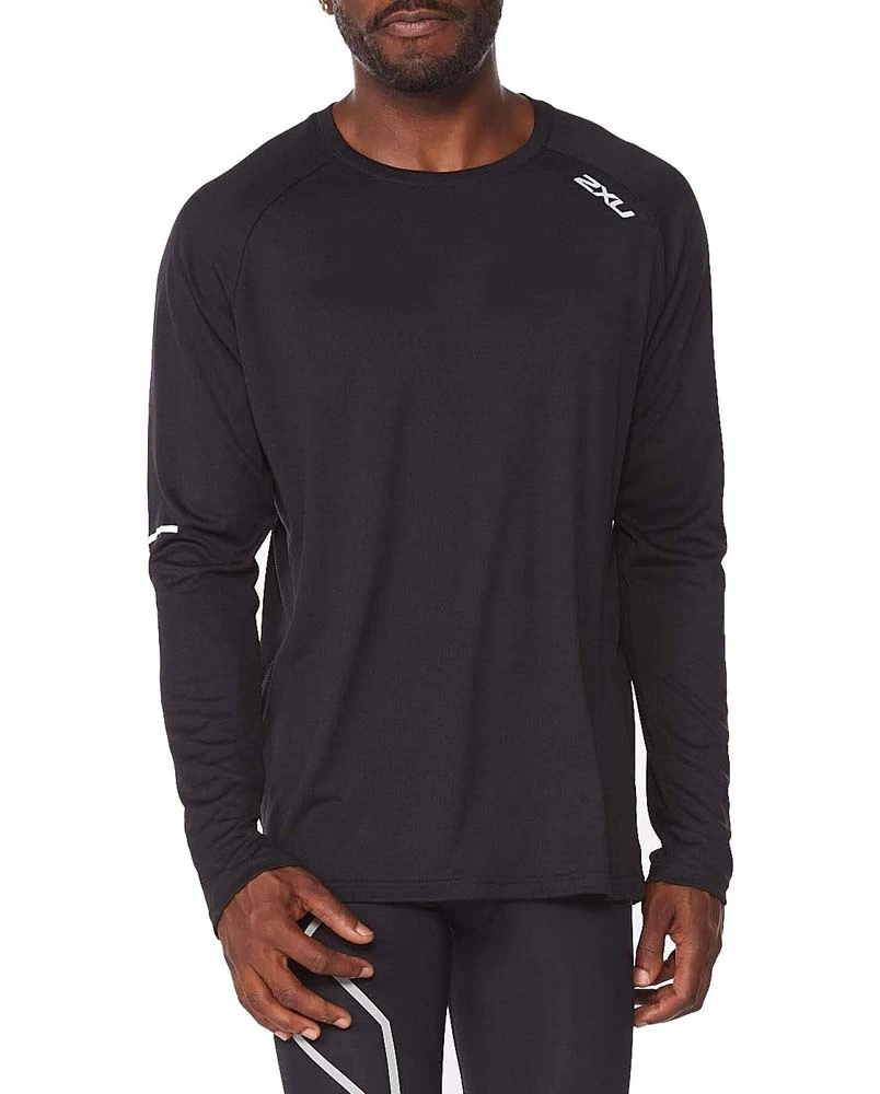 2XU Aero L/S Mens Running T-Shirt Black/Silver Reflective 1 2XU Aero L/S Mens Running T-Shirt Black/Silver Reflective