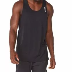Alternative view of 2XU Aero Mens Running Singlet Lake Blue/Black Reflective