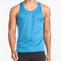 2XU Aero Mens Running Singlet Lake Blue/Black Reflective