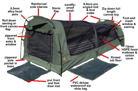 Sahara Swags Sahara Vagabond Deluxe King Single Dome Canvas Swag & Bag 1 Sahara Swags Sahara Vagabond Deluxe King Single Dome Canvas Swag & Bag